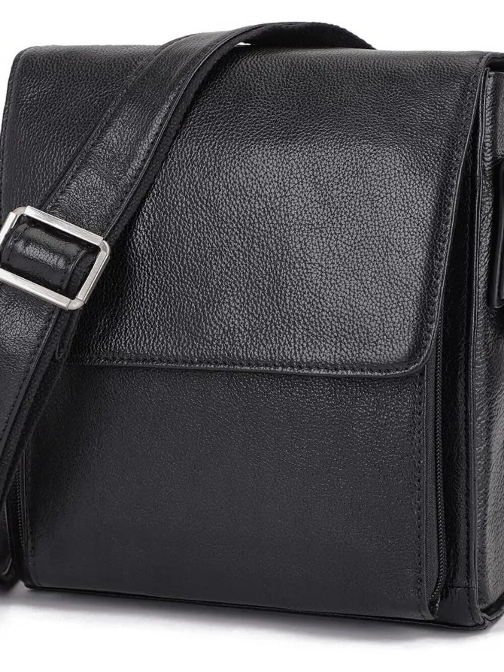 Men's Black Genuine Leather Crossbody Travel Metal Zipper Messenger Hand Bag